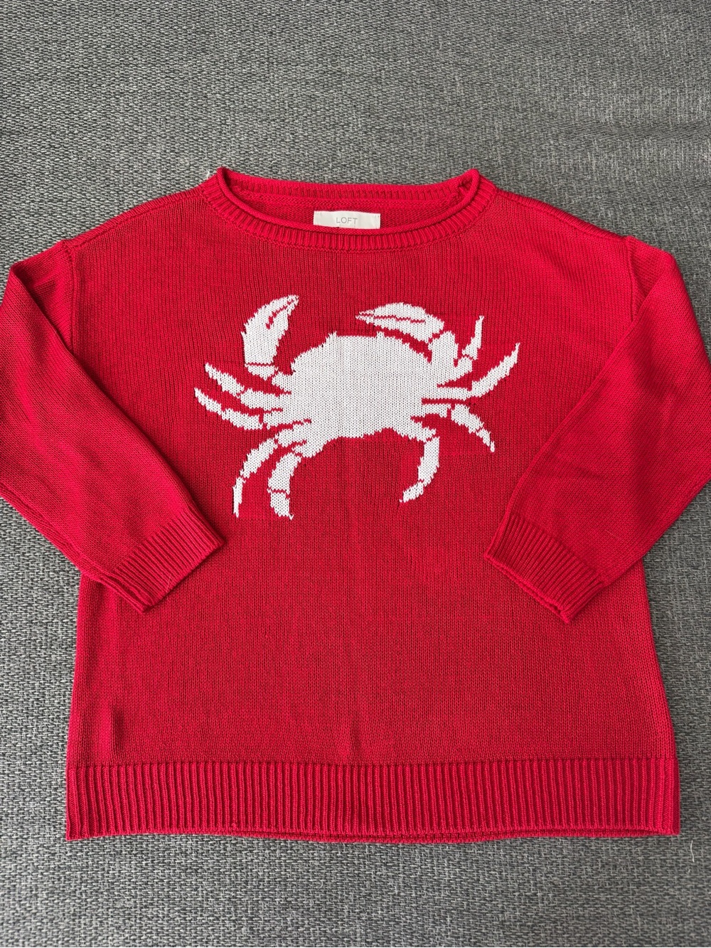 LOFT Red Crab Graphic Sweater Coastal Nautical Knit